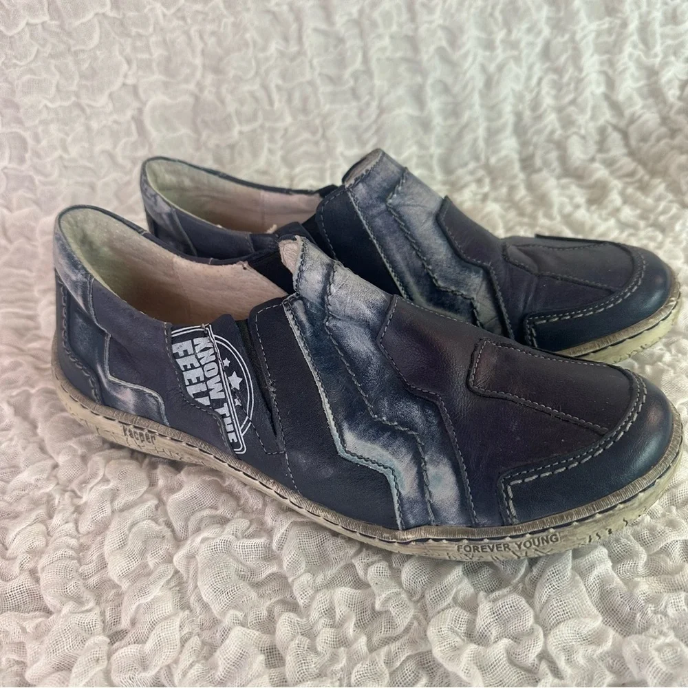 Kacper Blue Leather Distresses Shoes EU40 /US8